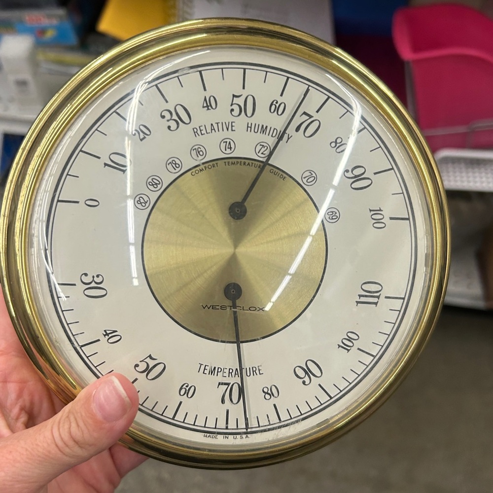 Vintage Westclox Gold and White Wall Thermometer and Hygrometer